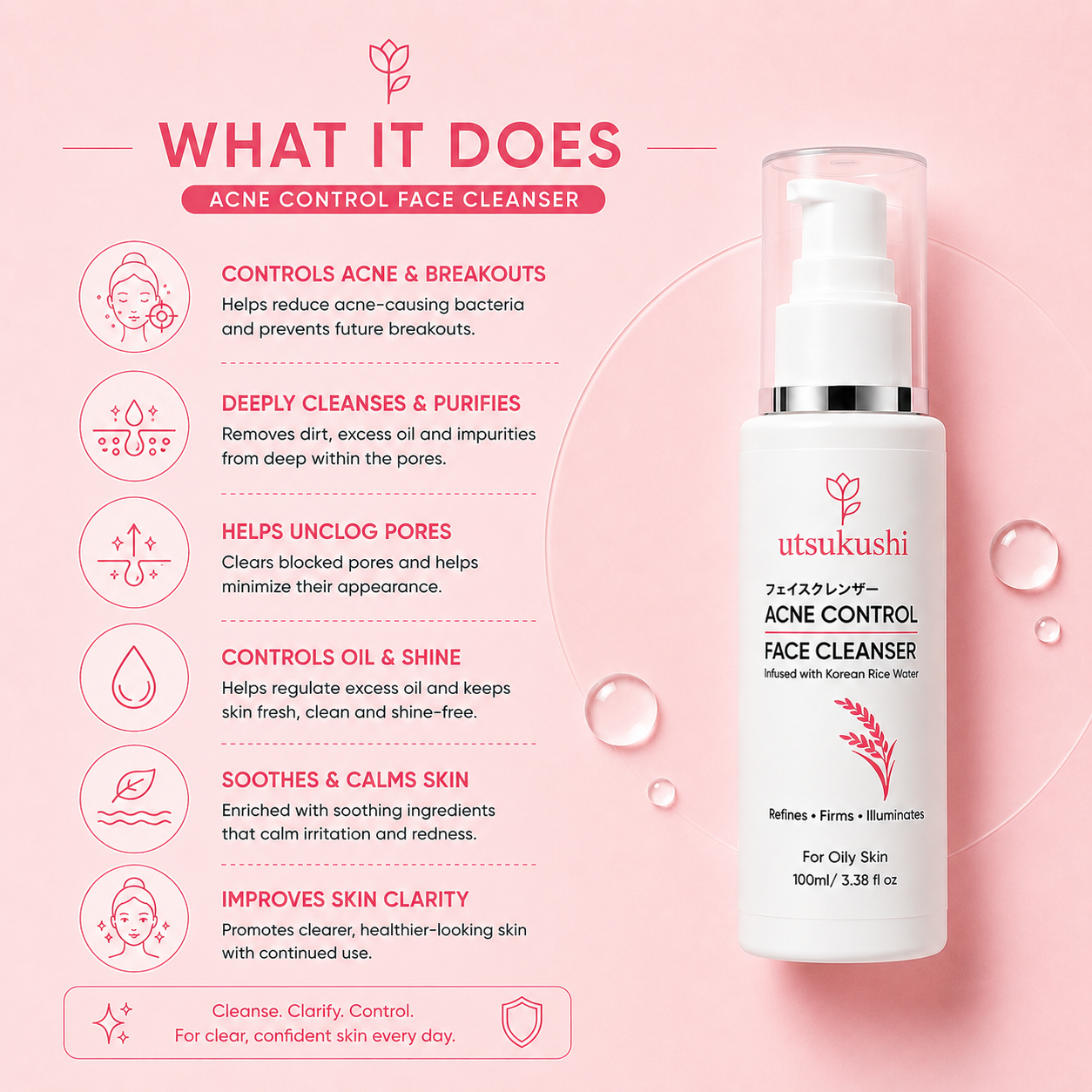 Acne Control Face Cleanser for Oily Skin | Korean Rice Water Formula