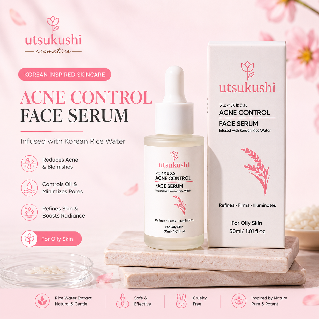 Acne Control Face Serum for Oily Skin | Korean Rice Water Formula