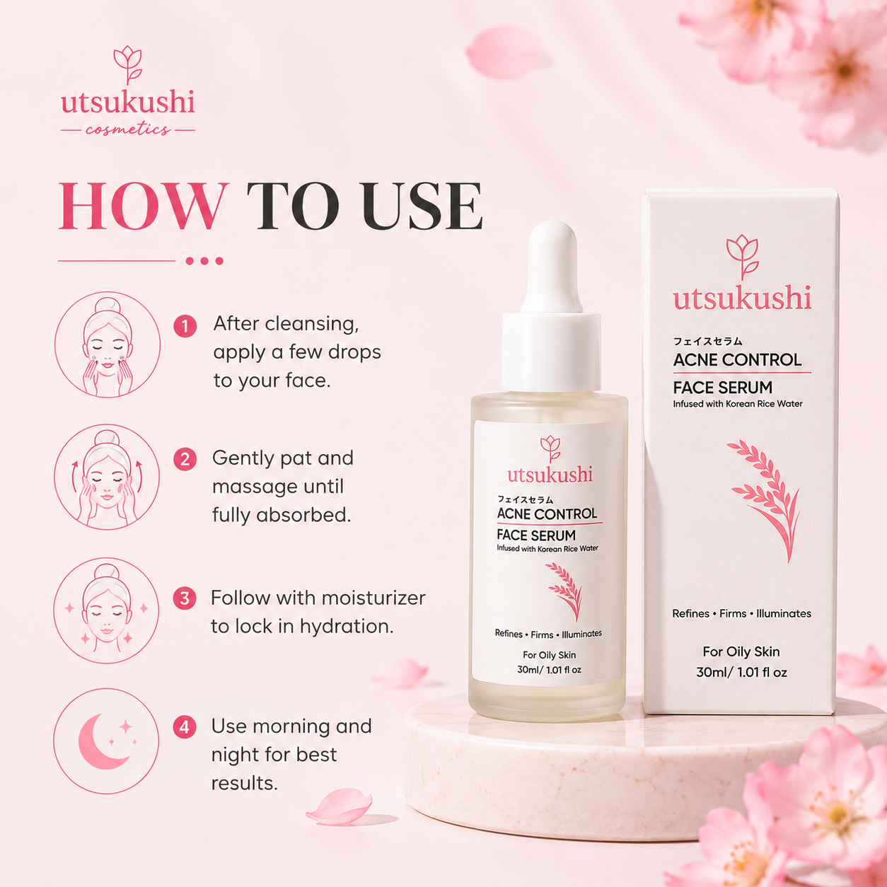 Acne Control Face Serum for Oily Skin | Korean Rice Water Formula