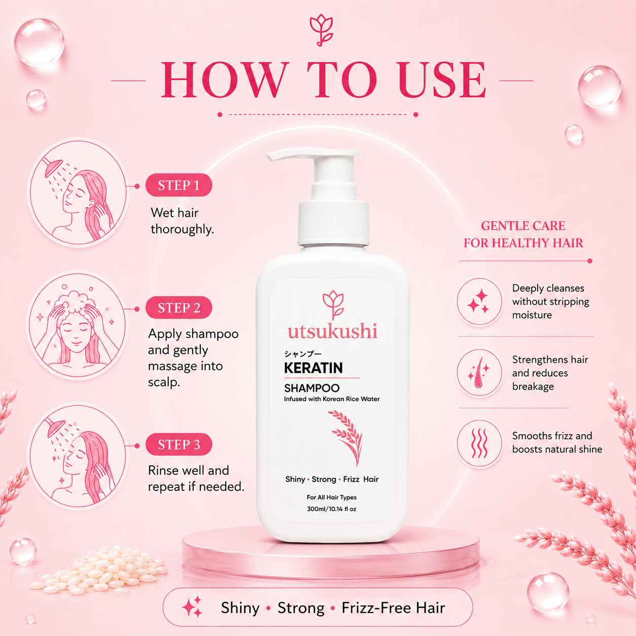 Keratin Shampoo for Smooth, Strong & Frizz-Free Hair | Korean Rice Water