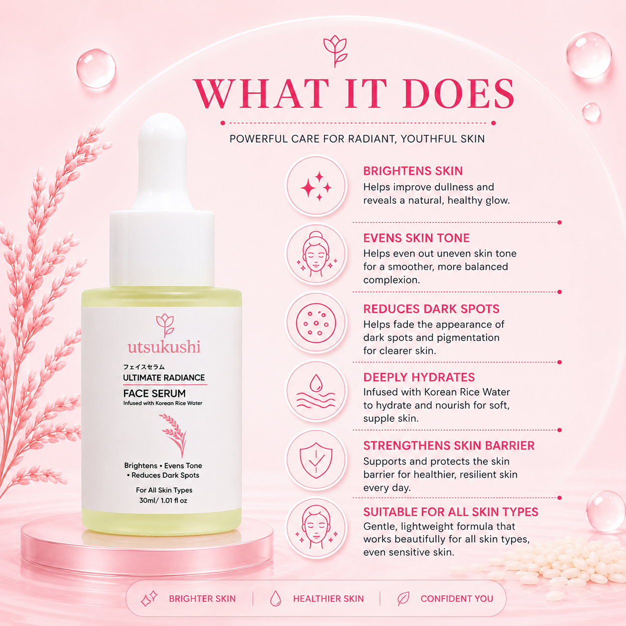 Ultimate Radiance Face Serum for Bright & Glowing Skin | Korean Rice Water